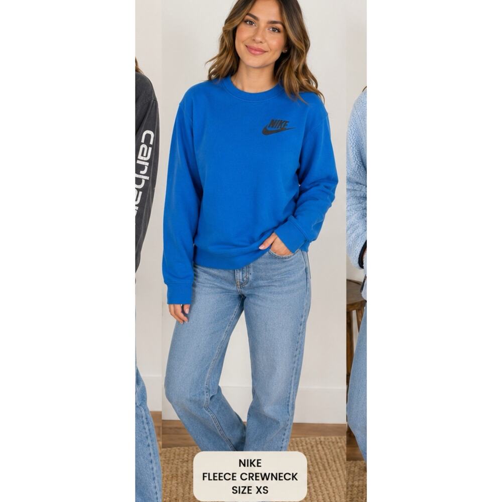 Nike Fleece Crewneck Sweatshirt Blue Pullover Women XS Embroidered Logo